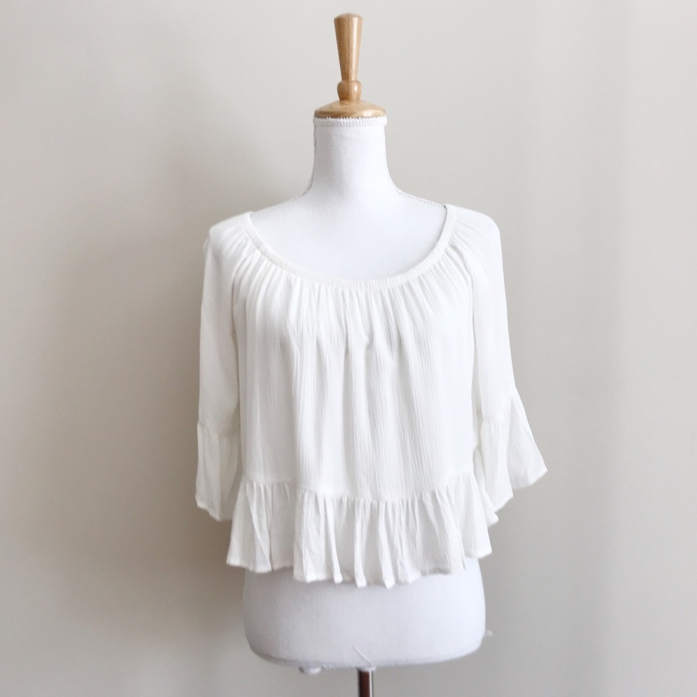 Show Me Your MuMu Gauzy Cream Ruffled Crop Top